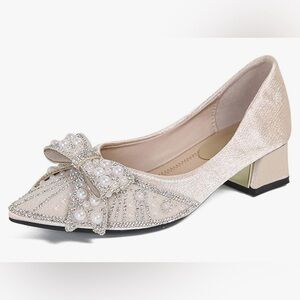 Cream Pearl-Embellished Chunky Heels – Size US 10 (EU 41)